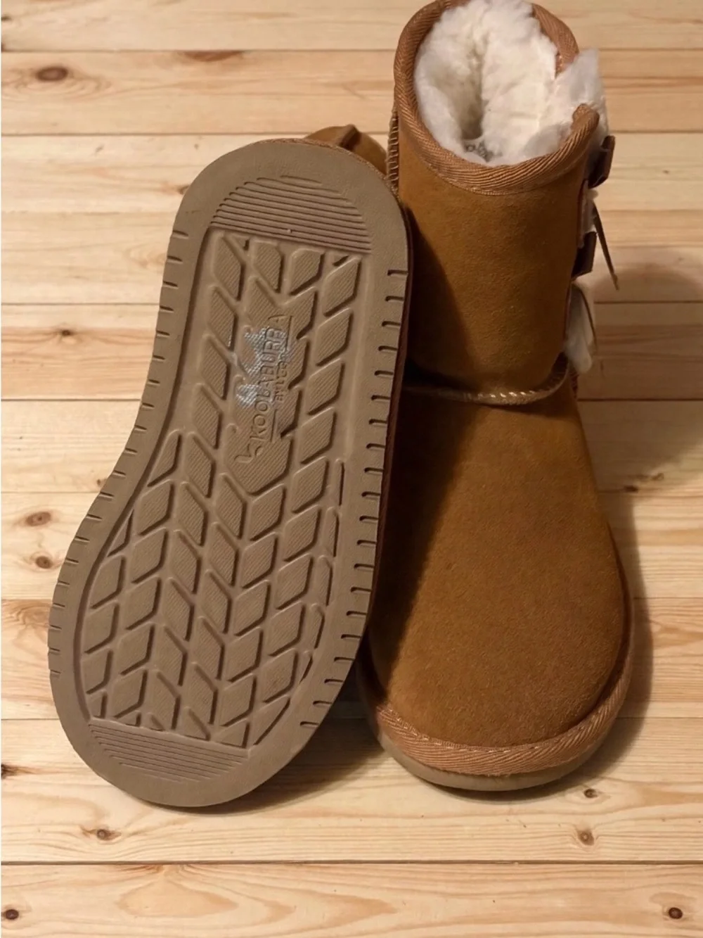 Koolaburra Kids Chestnut Brown Suede Bow Shearling Boots